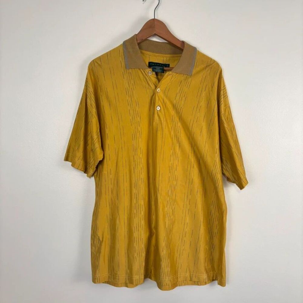VTG Tundra Yellow Vertical pinstripe Mercerized Cotton Polo Shirt XL 90s Canada